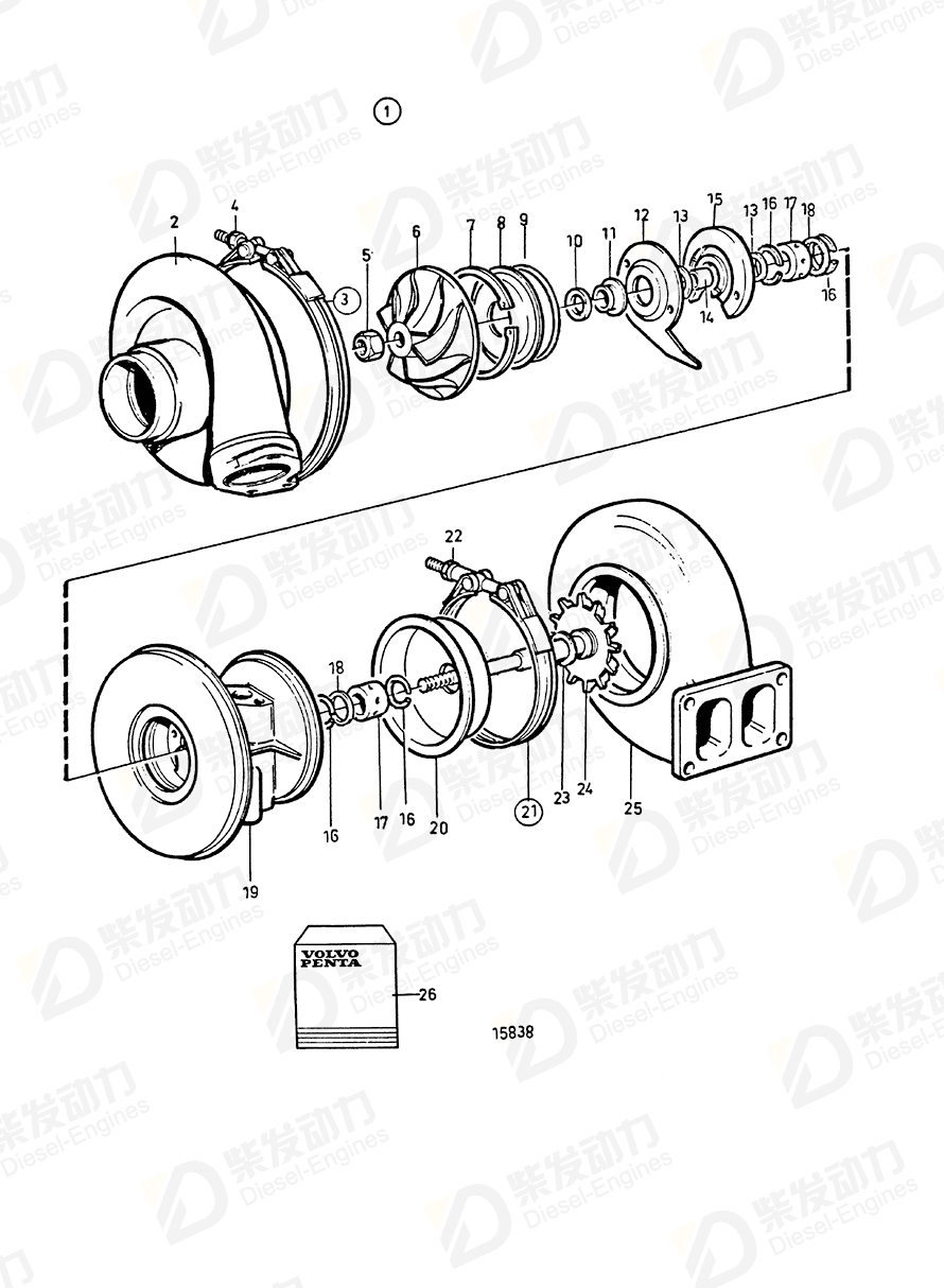 volvo penta Turbocharger 3802095 Drawing volvo penta Turbocharger 3802095 Drawing